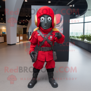 Red Spartan Soldier mascot costume character dressed with a Bomber Jacket and Scarves