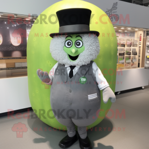 Gray Melon mascot costume character dressed with a Waistcoat and Cummerbunds