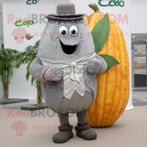 Gray Melon mascot costume character dressed with a Waistcoat and Cummerbunds