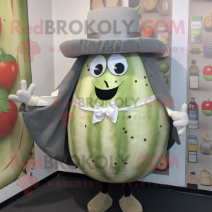 Gray Melon mascot costume character dressed with a Waistcoat and Cummerbunds