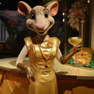 Gold Ratatouille mascot costume character dressed with a Cocktail Dress and Necklaces