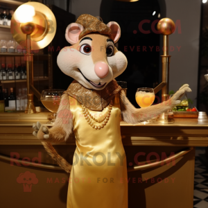 Gold Ratatouille mascot costume character dressed with a Cocktail Dress and Necklaces