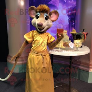 Gold Ratatouille mascot costume character dressed with a Cocktail Dress and Necklaces