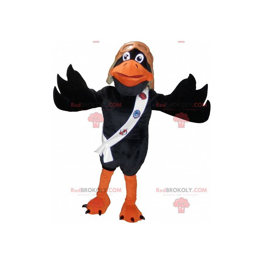 Sort og orange krage maskot med en pilothjelm - Redbrokoly.com