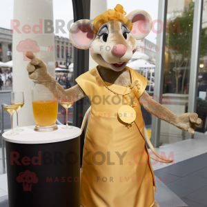 Gold Ratatouille mascot costume character dressed with a Cocktail Dress and Necklaces