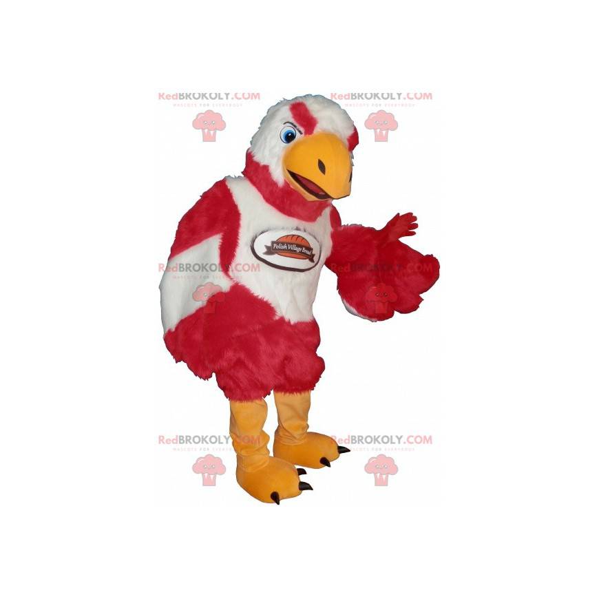 Doce e adorável mascote pássaro vermelho e branco -