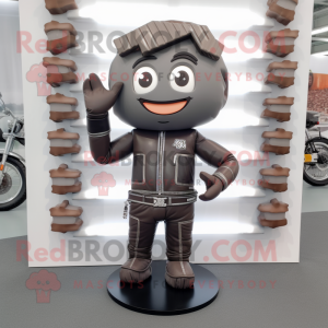 Gray Chocolate Bars mascot costume character dressed with a Biker Jacket and Hairpins