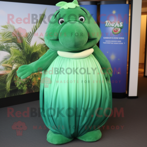 Forest Green Stellar'S Sea Cow mascot costume character dressed with a Maxi Dress and Rings