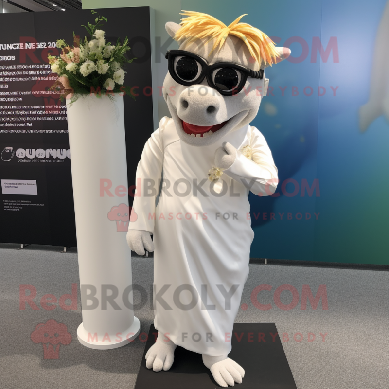 nan Quagga mascot costume character dressed with a Wedding Dress and Sunglasses nan Quagga mascot costume character dressed with a Wedding Dress and Sunglasses
