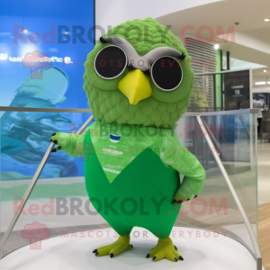 Lime Green Falcon mascot costume character dressed with a Swimwear and Hair clips