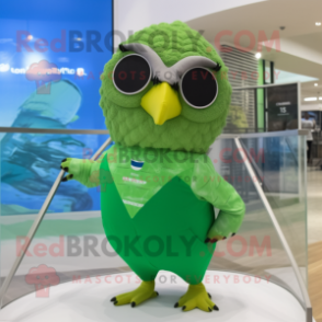 Lime Green Falcon mascot costume character dressed with a Swimwear and Hair clips