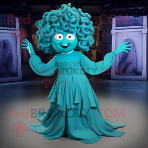 Cyan Medusa maskot kostume...