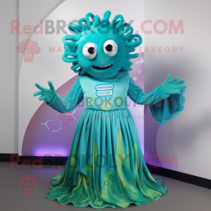 Cyan Medusa maskot kostume...