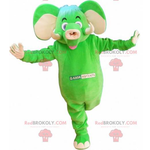 Mascotte d'éléphant vert et beige amusant et coloré -