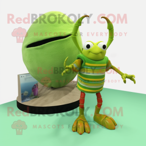 Lime Green Hermit Crab mascot costume character dressed with a Sweater and Earrings