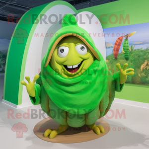 Lime Green Hermit Crab mascot costume character dressed with a Sweater and Earrings