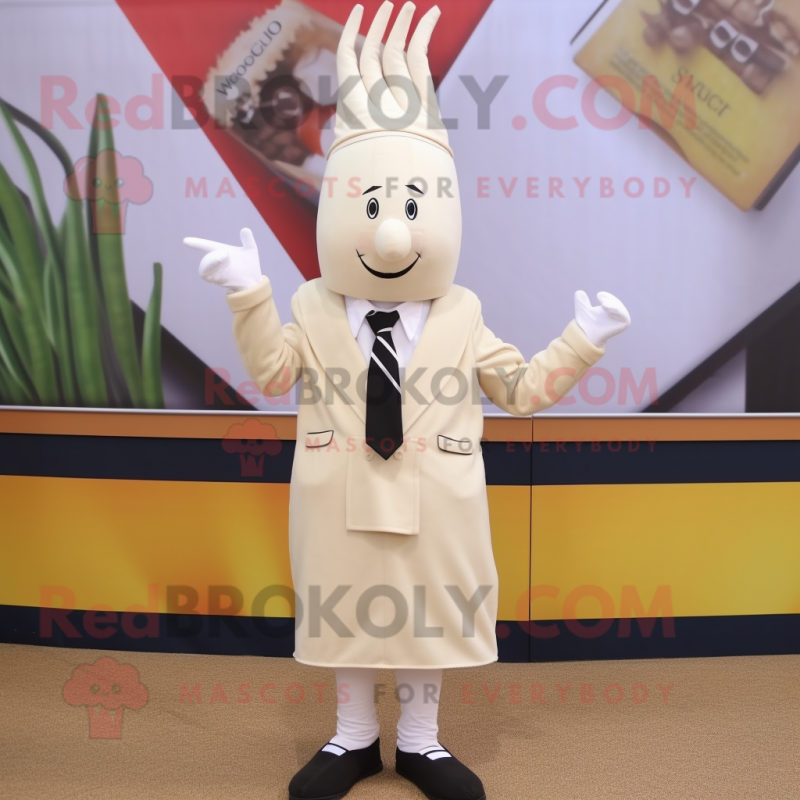 White Asparagus mascot costume character dressed with a Pencil Skirt and Pocket squares