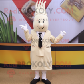 White Asparagus mascot costume character dressed with a Pencil Skirt and Pocket squares