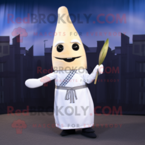 White Asparagus mascot costume character dressed with a Pencil Skirt and Pocket squares