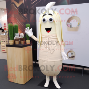 White Asparagus mascot costume character dressed with a Pencil Skirt and Pocket squares