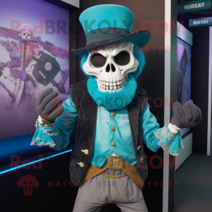 Cyan Skull maskot kostume...