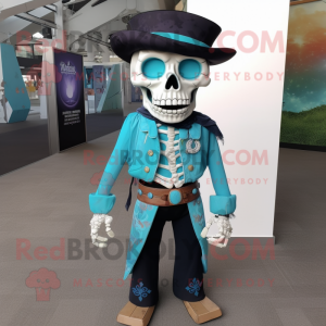 Cyan Skull mascot costume character dressed with a Waistcoat and Headbands