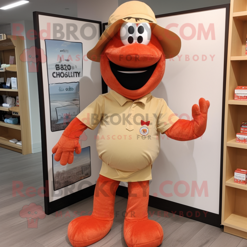 Peach Lobster Bisque mascot costume character dressed with a Chinos and Hats Peach Lobster Bisque mascot costume character dressed with a Chinos and Hats