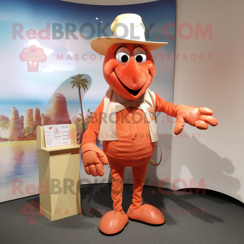 Peach Lobster Bisque mascot costume character dressed with a Chinos and Hats Peach Lobster Bisque mascot costume character dressed with a Chinos and Hats