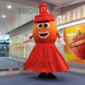 Cream Bottle Of Ketchup mascot costume character dressed with a Cocktail Dress and Brooches