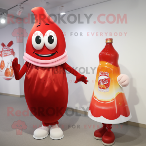 Cream Bottle Of Ketchup mascot costume character dressed with a Cocktail Dress and Brooches