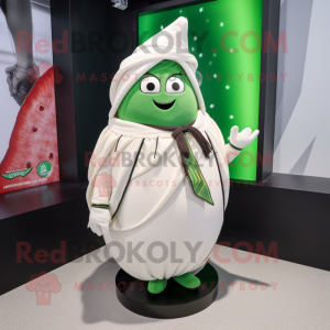 White Watermelon mascot costume character dressed with a Graphic Tee and Shawl pins