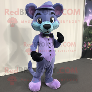 Lavender Panther mascot costume character dressed with a Overalls and Bow ties