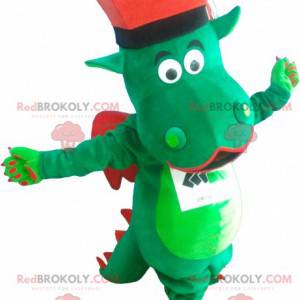 Groene en rode draakmascotte met een hoed - Redbrokoly.com