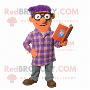 Lavender Tikka Masala mascot costume character dressed with a Flannel Shirt and Reading glasses