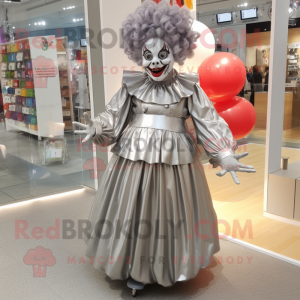 Silver Clown mascot costume character dressed with a Maxi Skirt and Earrings