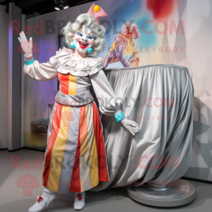 Silver Clown mascot costume character dressed with a Maxi Skirt and Earrings