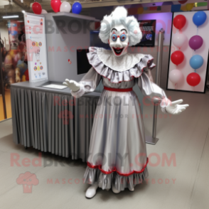 Silver Clown mascot costume character dressed with a Maxi Skirt and Earrings