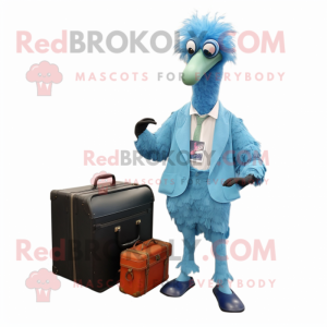 Sky Blue Emu mascot costume character dressed with a Capri Pants and Briefcases