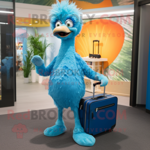 Sky Blue Emu mascot costume character dressed with a Capri Pants and Briefcases