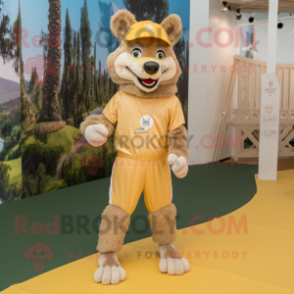 Tan Wolf mascot costume character dressed with a Playsuit and Anklets