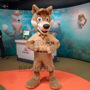 Tan Wolf mascot costume character dressed with a Playsuit and Anklets
