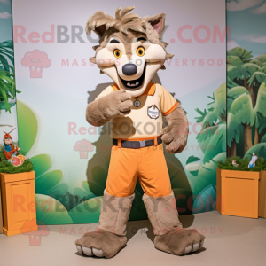 Tan Wolf mascot costume character dressed with a Playsuit and Anklets