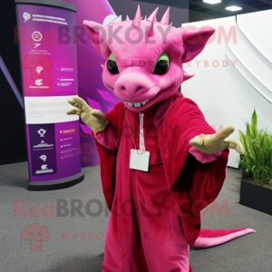 Magenta Chupacabra mascot costume character dressed with a Wrap Dress and Cufflinks