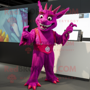 Magenta Chupacabra mascot costume character dressed with a Wrap Dress and Cufflinks