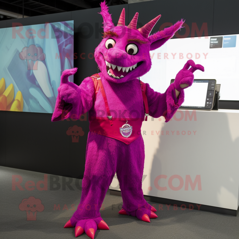 Magenta Chupacabra mascot costume character dressed with a Wrap Dress and Cufflinks