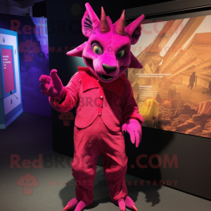 Magenta Chupacabra mascot costume character dressed with a Wrap Dress and Cufflinks