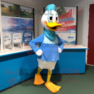 Blue Geese mascot costume character dressed with a Running Shorts and Scarf clips