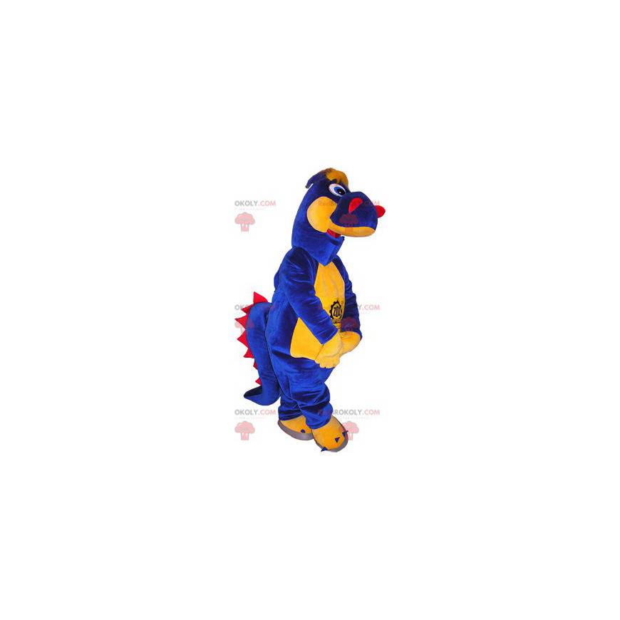 Mascotte de dinosaure bleu jaune et rouge - Redbrokoly.com