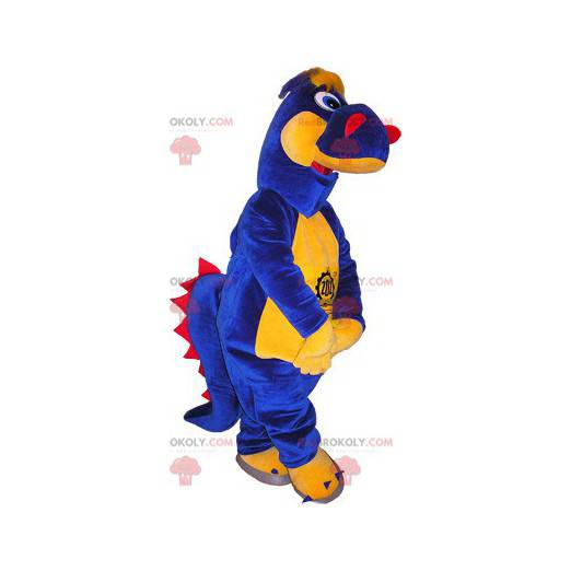 Mascotte de dinosaure bleu jaune et rouge - Redbrokoly.com