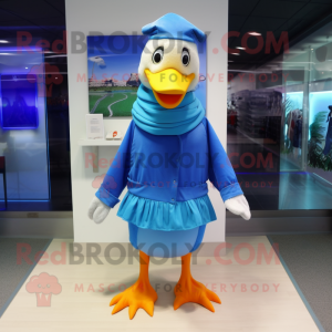 Blue Geese mascot costume character dressed with a Running Shorts and Scarf clips